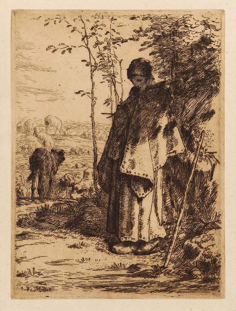 Artwork La grande bergere (The large shepherdess) this artwork made of Etching on ivory laid paper, created in 1862-01-01