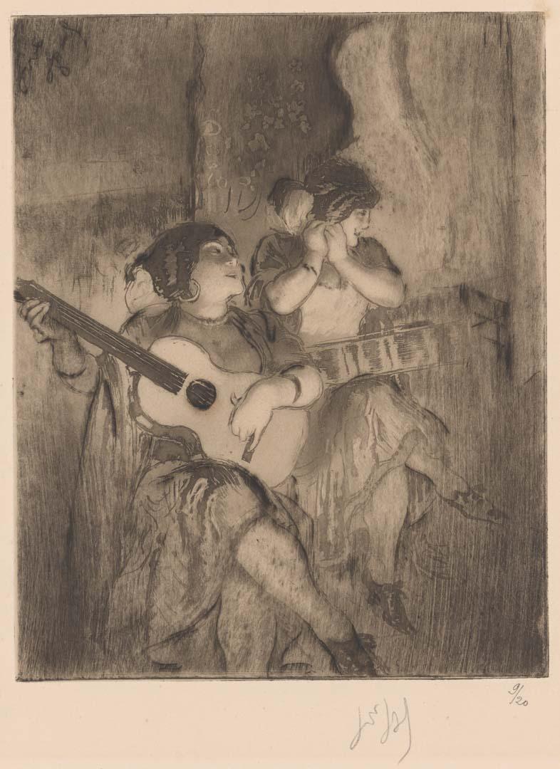 Artwork Guitaristes this artwork made of Drypoint and aquatint on cream laid paper, created in 1890-01-01