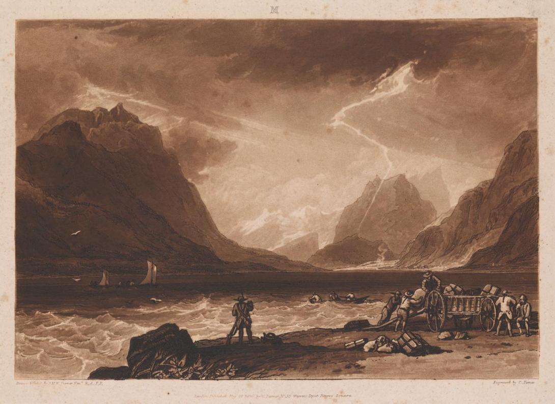 Artwork Lake of Thun, Switzerland (plate 15 from 'Liber Studiorum') this artwork made of Etching and mezzotint on laid paper, created in 1808-01-01