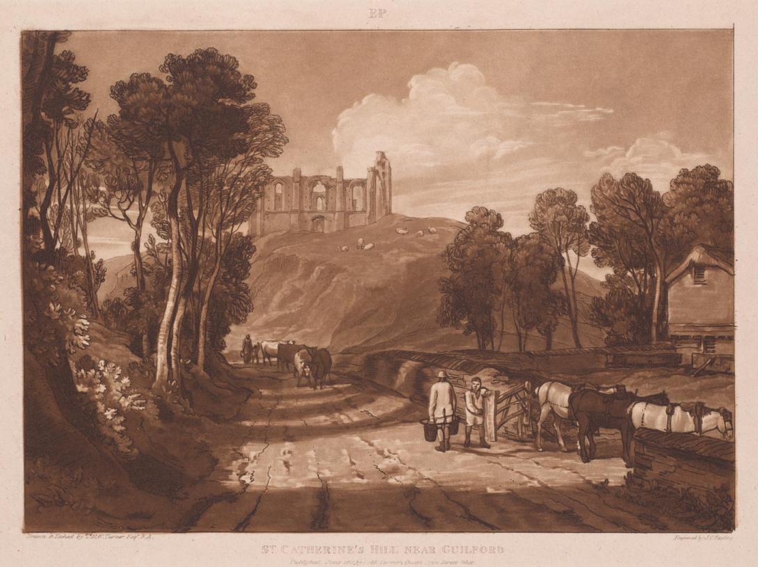 Artwork St. Catherine's Hill near Guilford (plate 33 from 'Liber Studiorum') this artwork made of Etching and mezzotint on wove paper, created in 1811-01-01