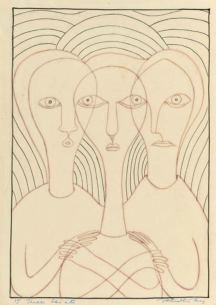 Artwork Three saints this artwork made of Red ink on white paper, created in 1934-01-01