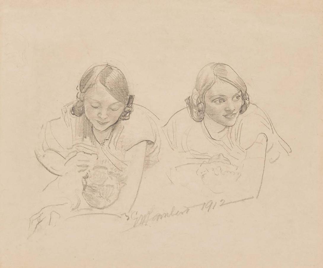 Artwork (Two studies of a mother and child) this artwork made of Pencil on cream wove paper mounted on cardboard, created in 1912-01-01