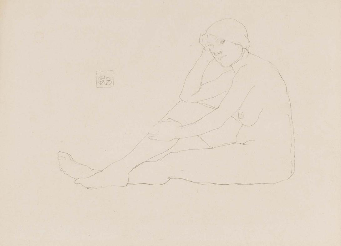 Artwork Untitled (female nude, seated with hand on dexter calf) this artwork made of Pencil on wove paper, created in 1915-01-01