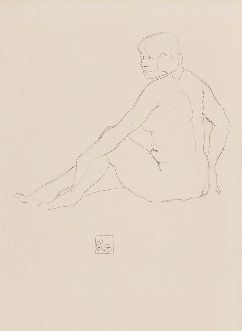 Artwork Untitled (female nude, seated with hand on sinister calf) this artwork made of Pencil on cream wove paper, created in 1915-01-01