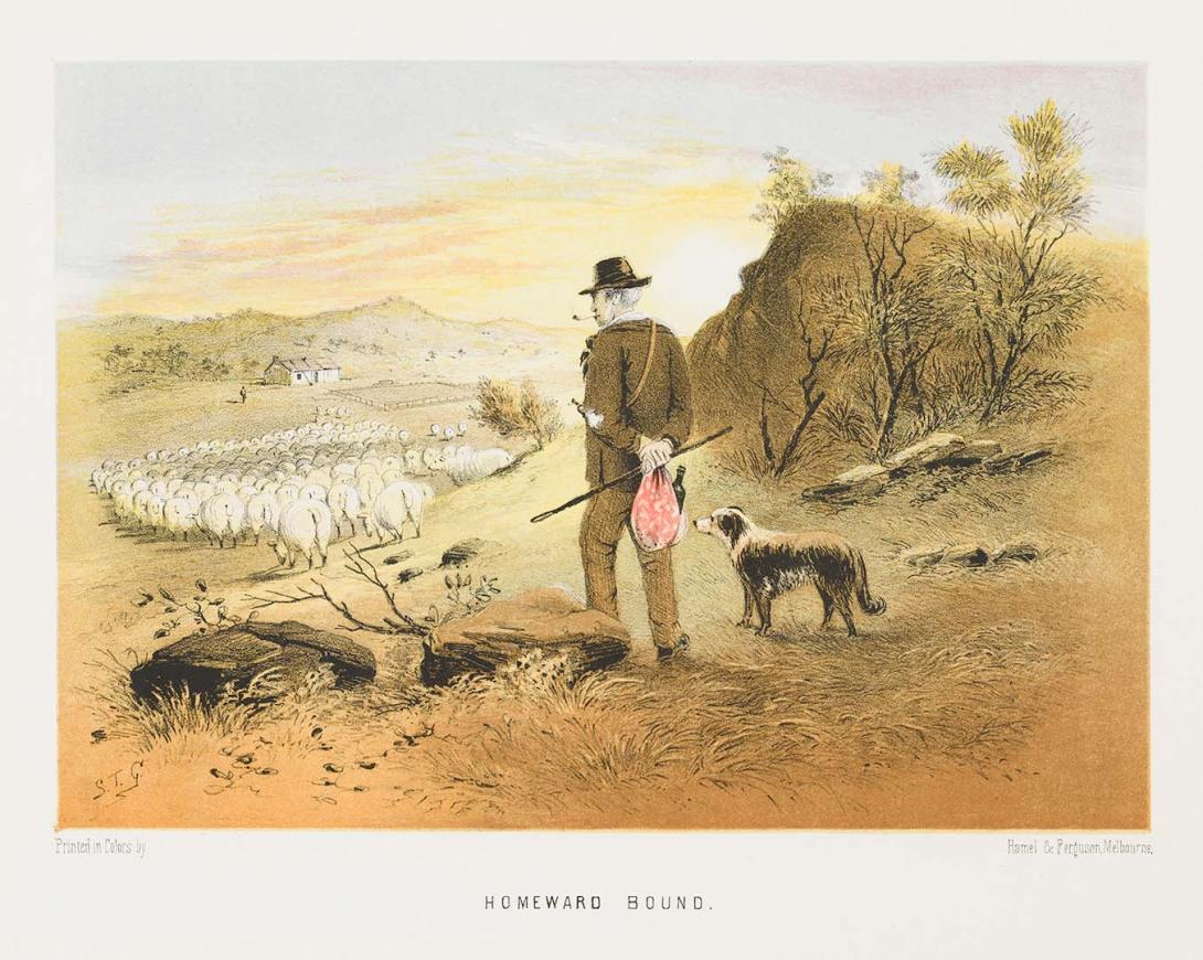 Artwork Homeward bound (from 'The Australian sketchbook') this artwork made of Colour lithograph on smooth wove paper, created in 1865-01-01