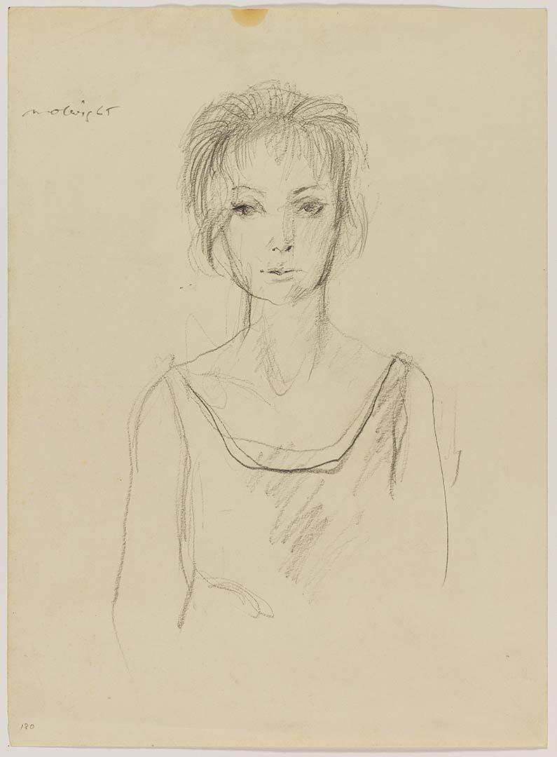 Artwork Portrait study this artwork made of Pencil on off-white wove paper, created in 1965-01-01