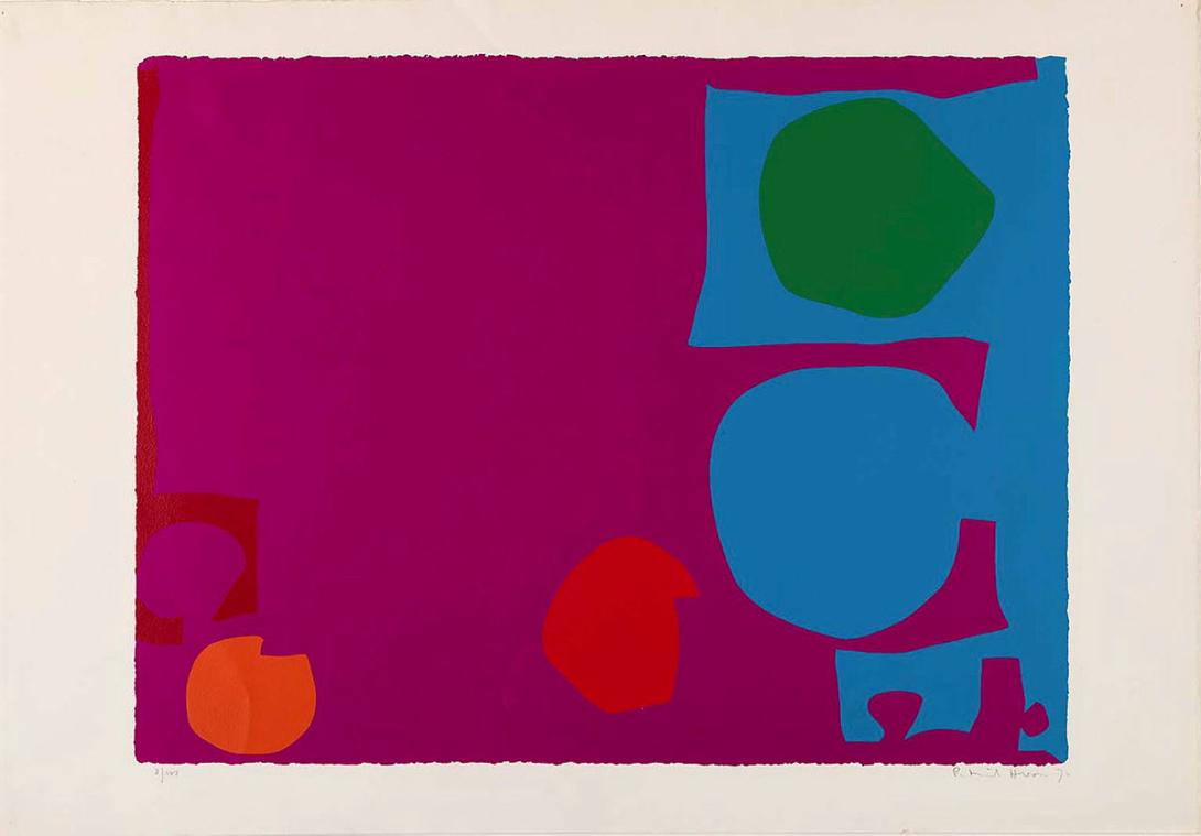 Artwork Three reds in magenta and dark green in blue this artwork made of Screenprint on wove paper, created in 1970-01-01
