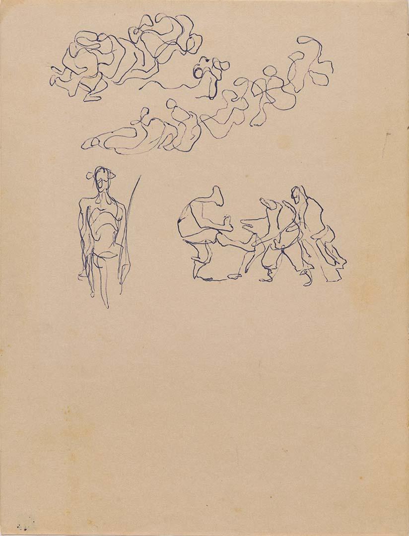 Artwork Untitled (sheet of figure studies, New Guinea) this artwork made of Ball-point pen on wove paper