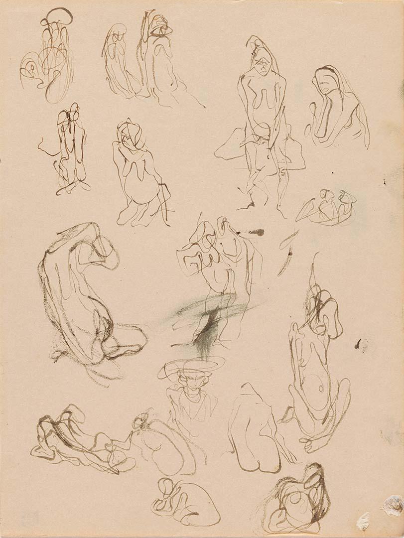 Artwork Untitled (sheet of figure studies, New Guinea) this artwork made of Ball-point pen on wove paper