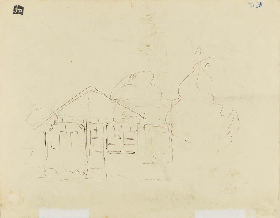 Artwork (Sketch of Dobell's cottage, Wangi Wangi) this artwork made of Pen, ink and wash on wove paper