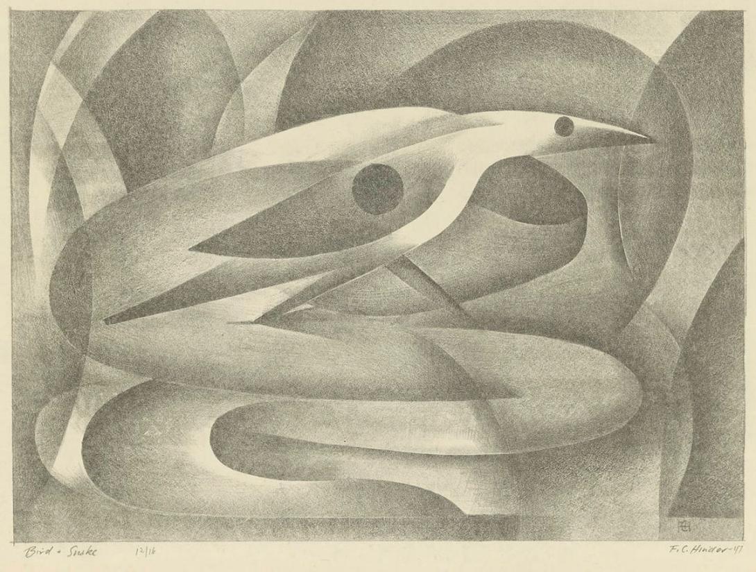 Artwork Bird and snake this artwork made of Lithograph on cream wove handmade paper, created in 1947-01-01