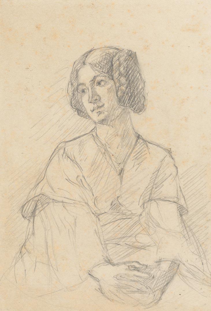 Artwork Untitled (sketch of a girl) this artwork made of Pencil on thick cream-brown wove paper, created in 1890-01-01