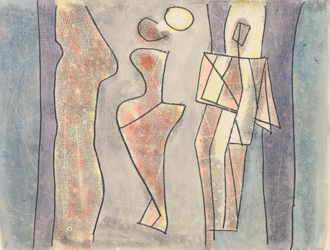 Artwork Abstract figures this artwork made of Watercolour over monotype on wove paper, created in 1955-01-01