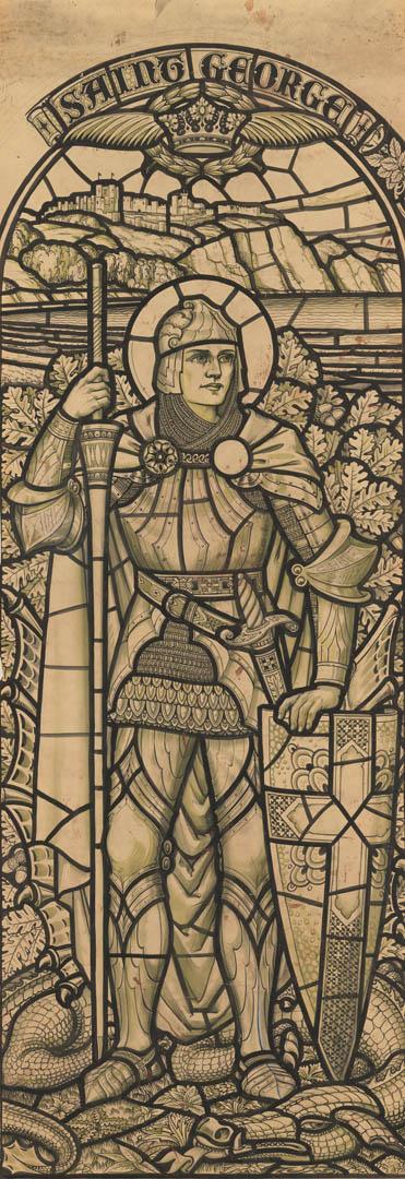 Artwork Cartoon sketch of Saint George for memorial window, Holy Trinity Church, Wooloongabba this artwork made of Watercolour over pencil