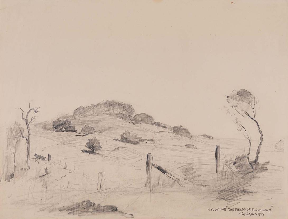 Artwork Study for 'The fields of Burrawang' this artwork made of Pencil on cream wove paper, created in 1939-01-01