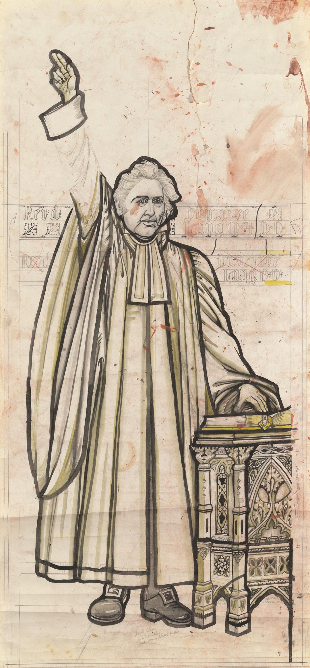 Artwork Sketch of Rev. John Dunmore Long for stained glass window, St Stephen's Presbyterian Church, Ipswich this artwork made of Pencil and watercolour on paper