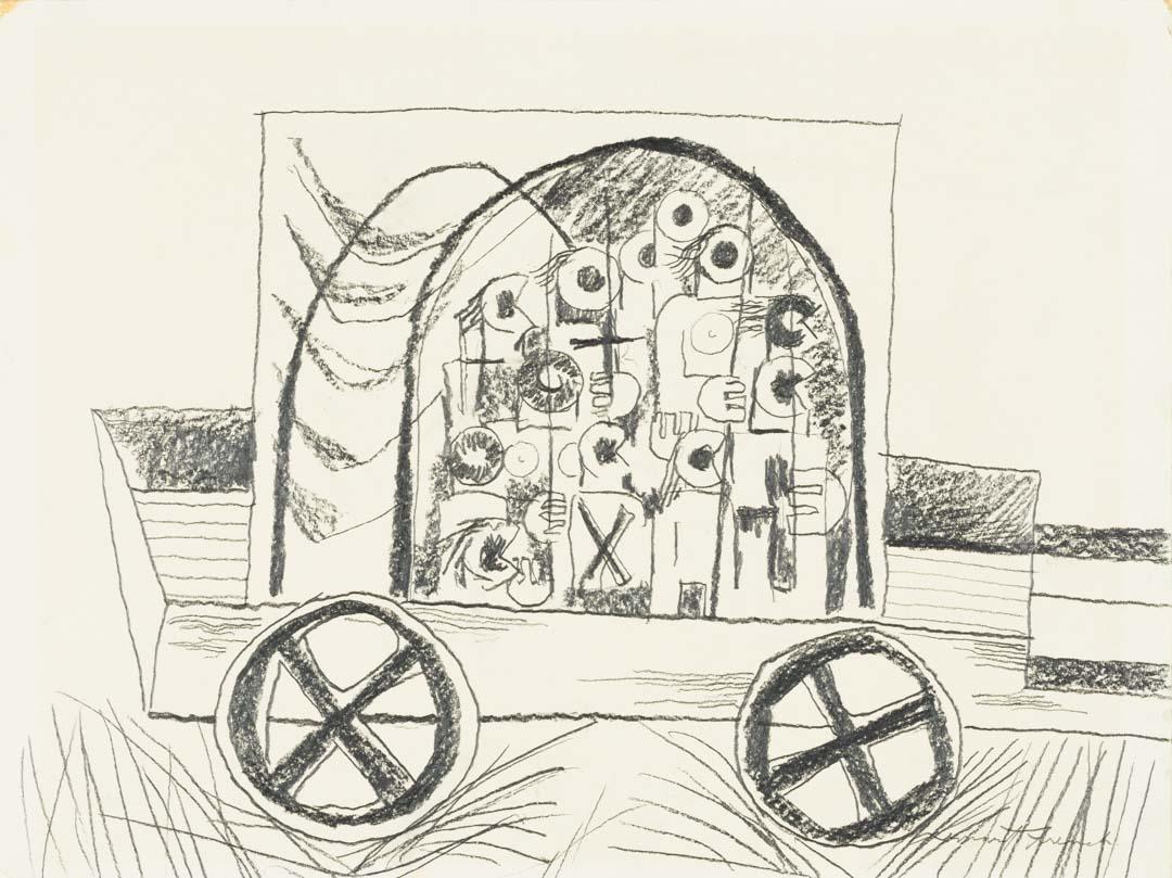 Artwork Preparatory drawing for 'The cart' this artwork made of Pencil on wove paper, created in 1969-01-01