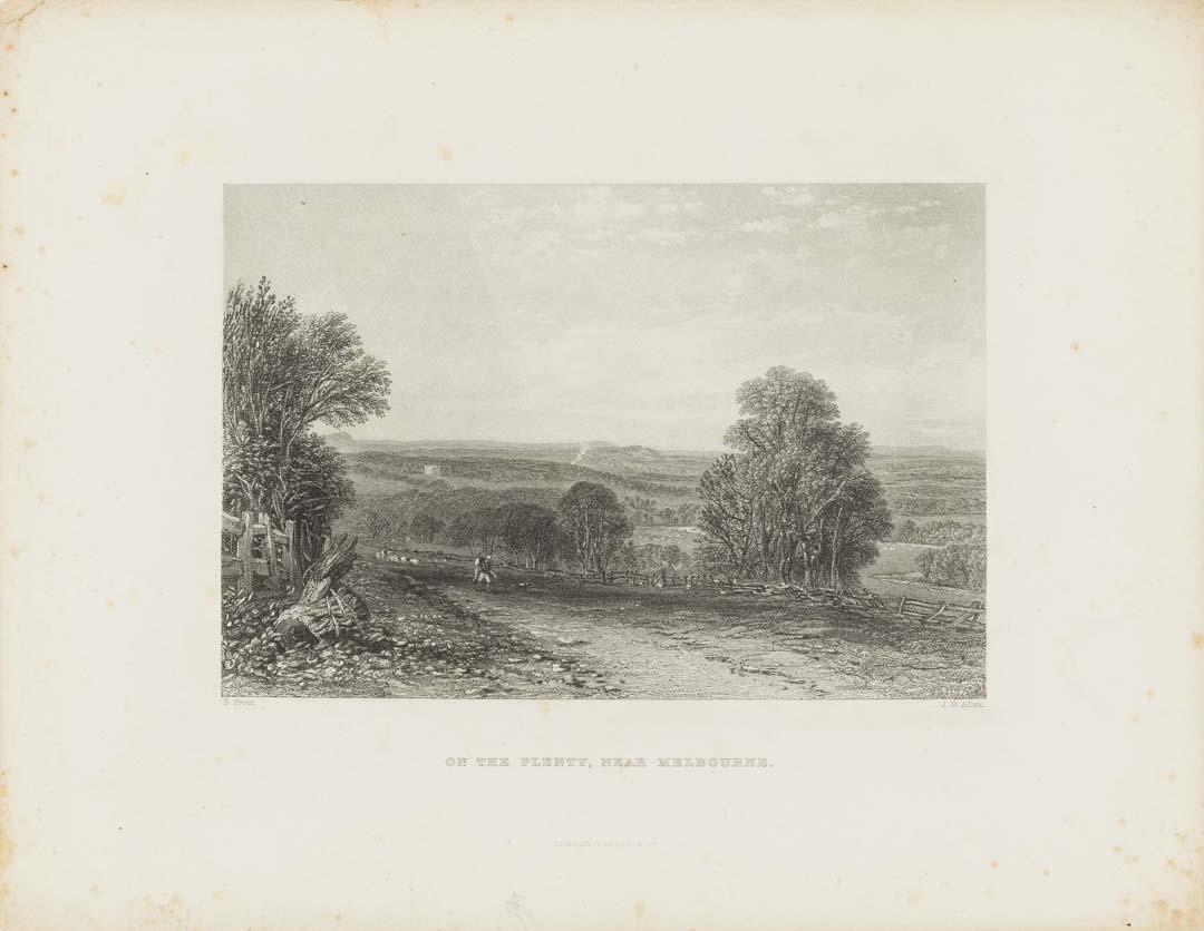 Artwork On the Plenty, near Melbourne (no. 41 from 'Australia' series) this artwork made of Etching and engraving on thick cream wove paper, created in 1870-01-01