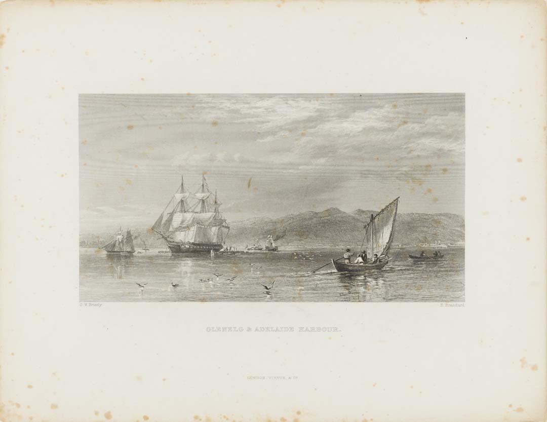 Artwork Glenelg and Adelaide Harbour (no. 93 from 'Australia' series) this artwork made of Etching and engraving on thick wove paper, created in 1870-01-01