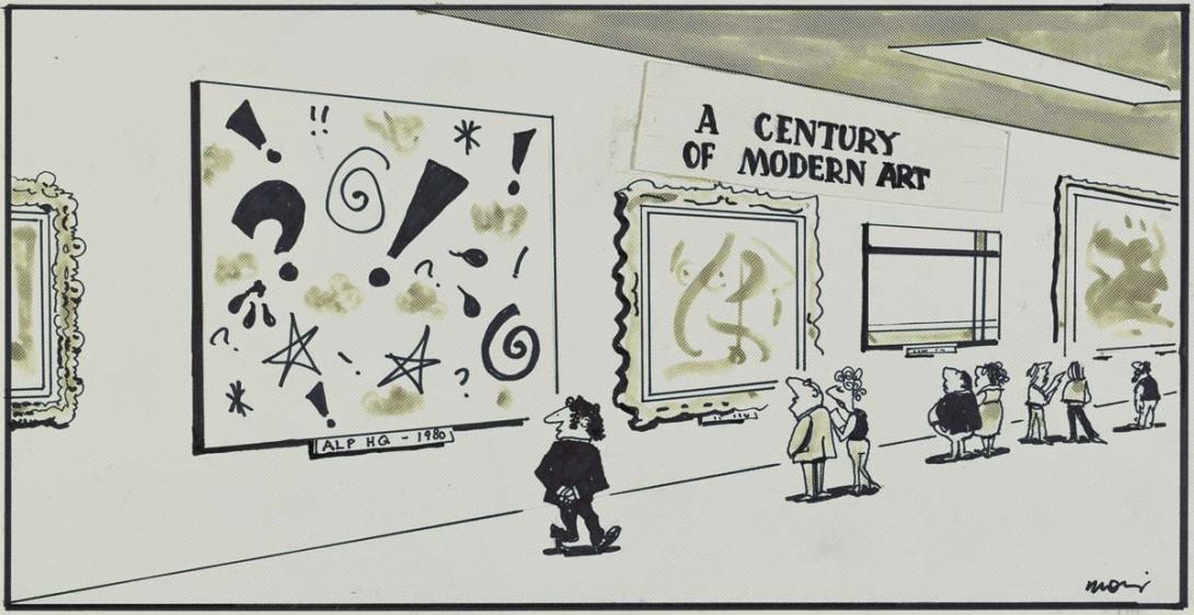 Artwork 'A Century of Modern Art' (cartoon) this artwork made of Fibre-tipped pen and ink and decal over pencil