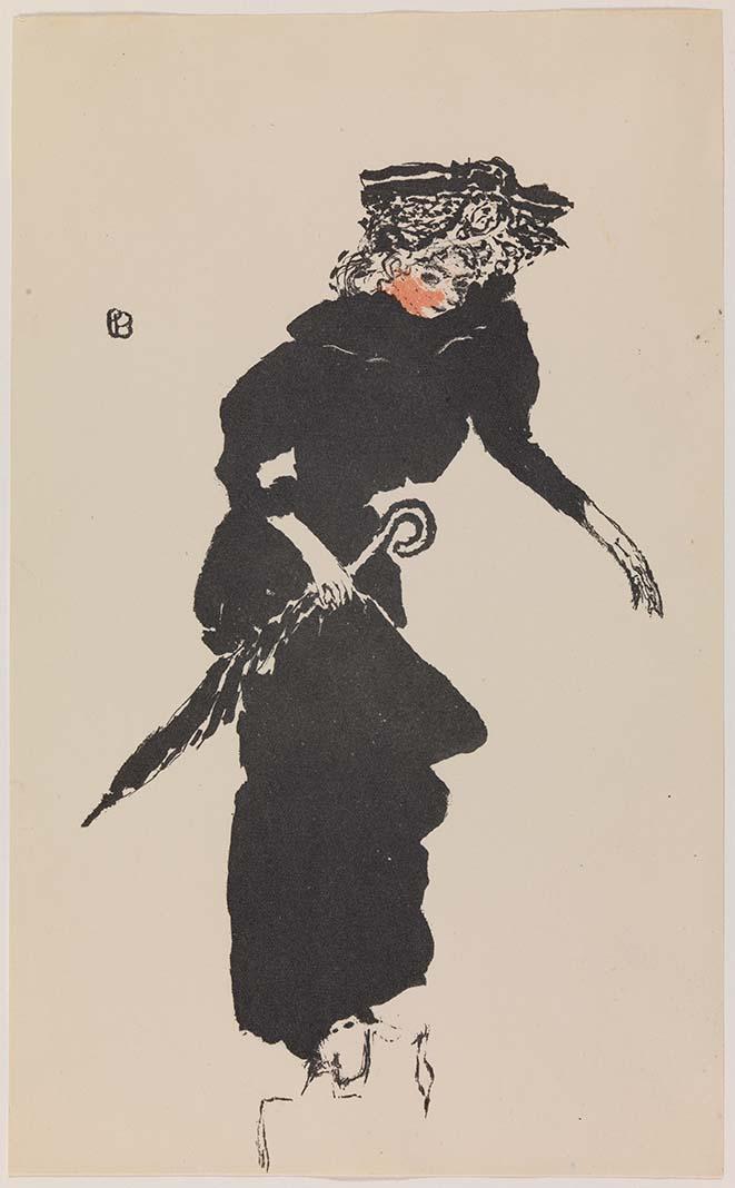Artwork Femme au parapluie (Woman with an umbrella) this artwork made of Colour lithograph on smooth cream wove paper, created in 1895-01-01