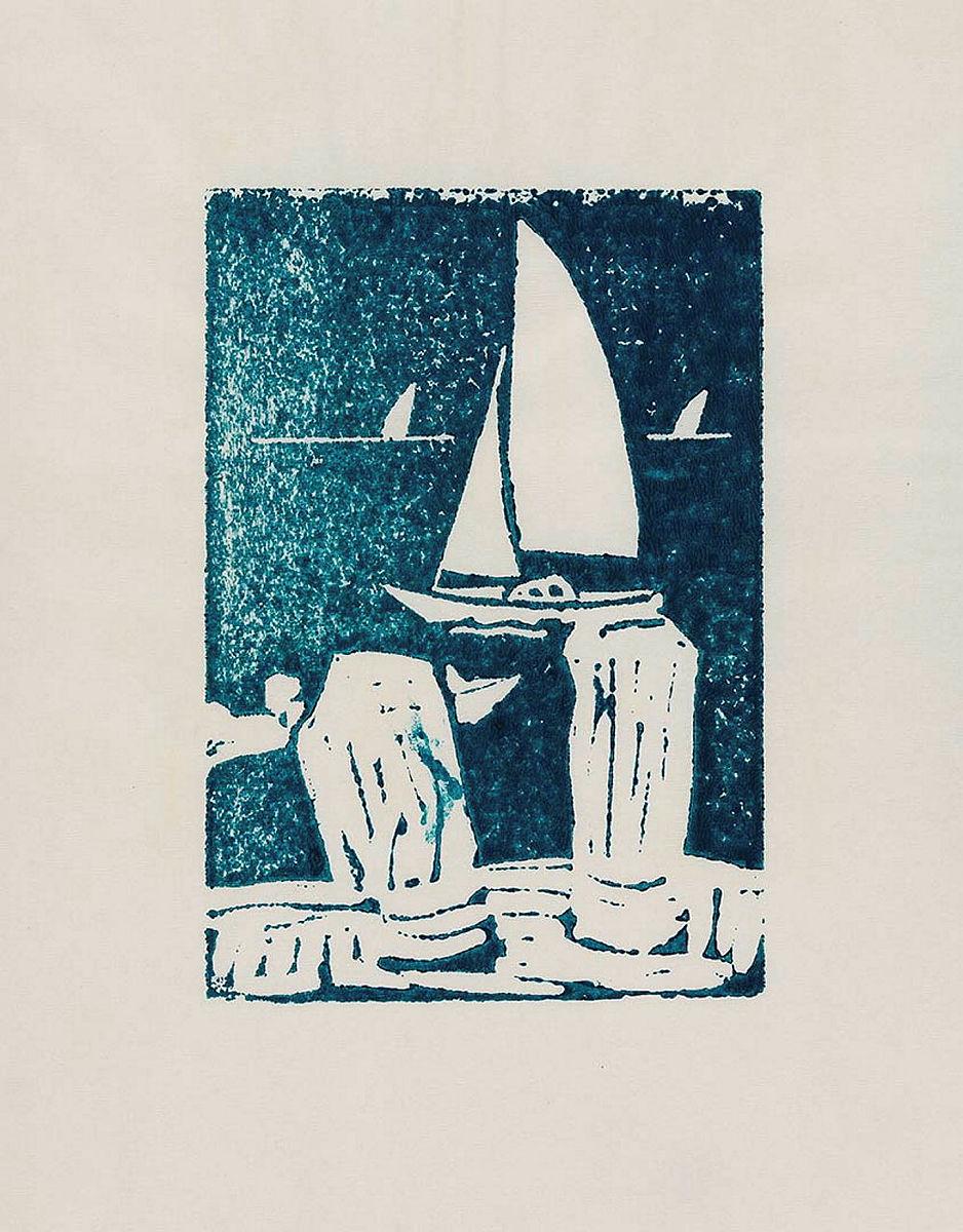Artwork (Sailing) this artwork made of Linocut on paper, created in 1950-01-01
