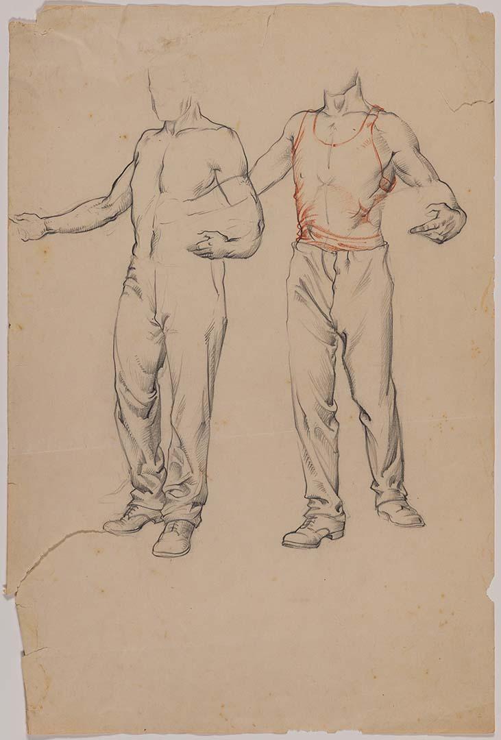 Artwork (Two studies of a man sowing grain) this artwork made of Pencil and red chalk on paper, created in 1922-01-01