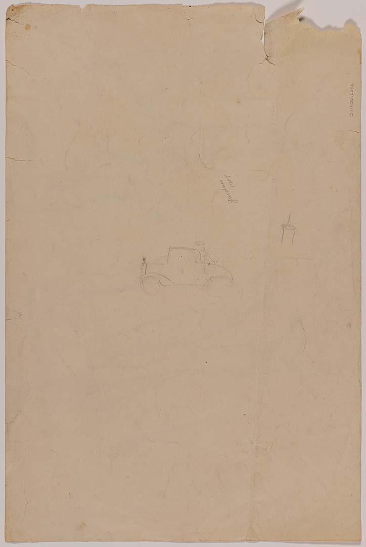 Artwork (Sketch of a car) this artwork made of Pencil on paper, created in 1927-01-01