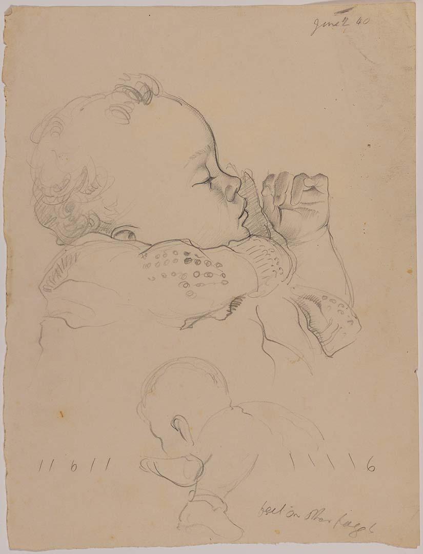 Artwork (Study of a child sleeping) this artwork made of Pencil on paper, created in 1940-01-01