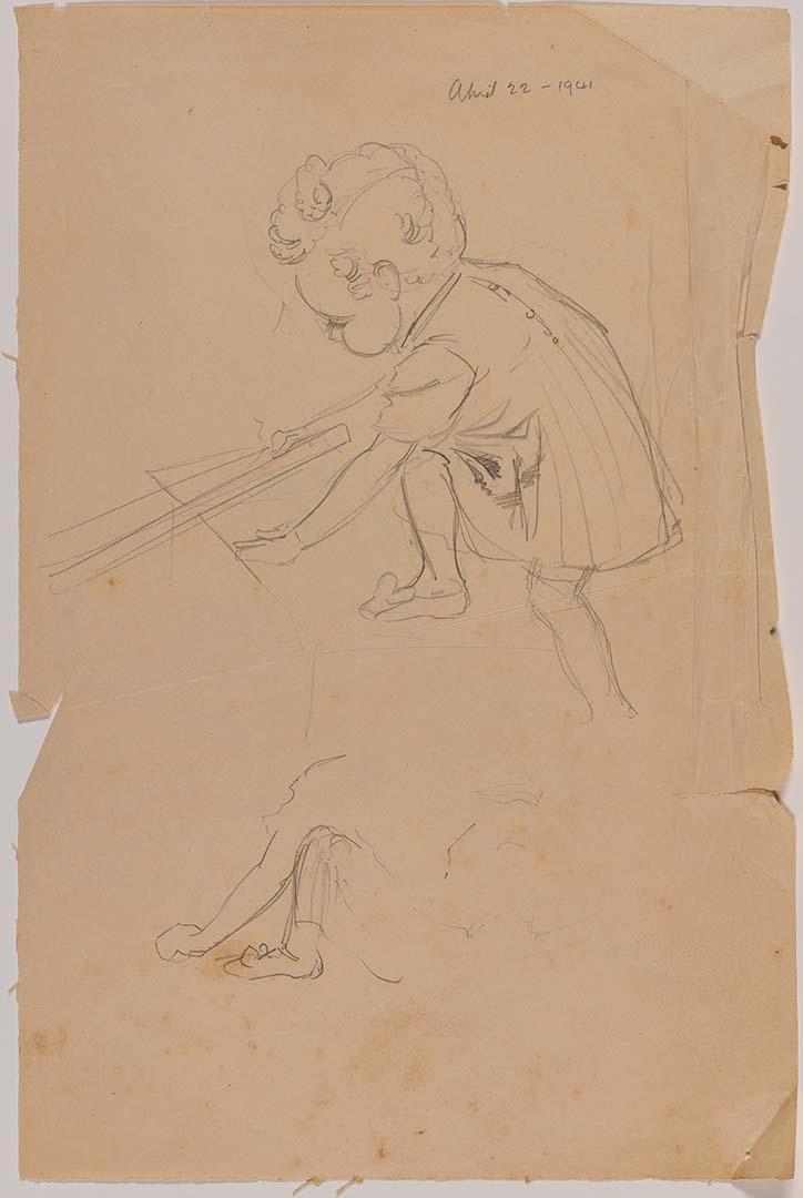 Artwork (Study of a child playing) this artwork made of Pencil on paper, created in 1939-01-01