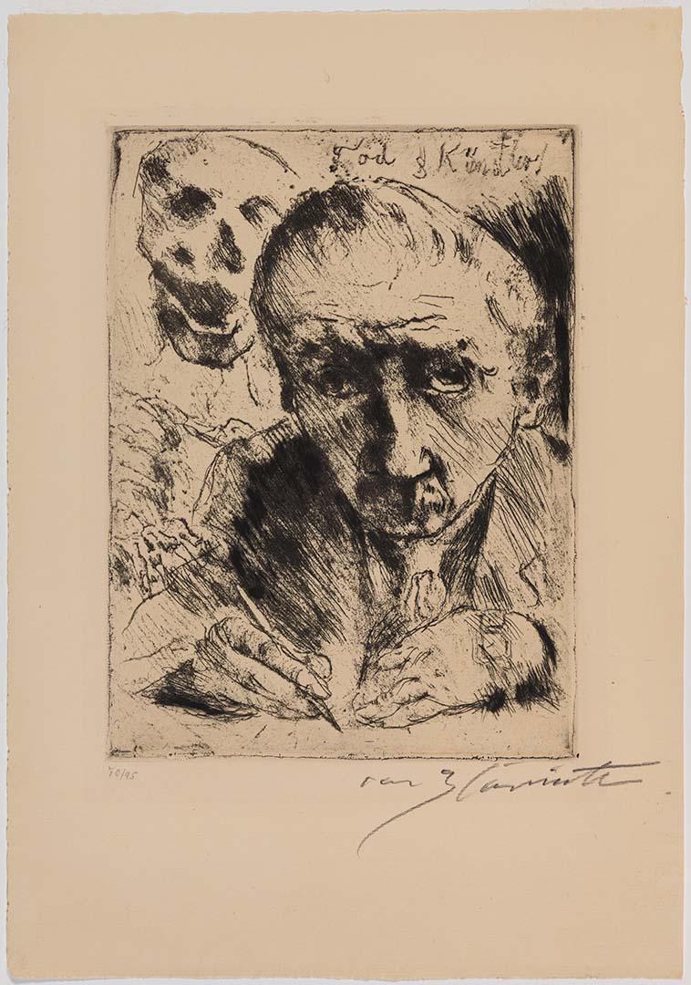 Artwork Tod und Kunstler (Death and the artist) (no. 1 from 'Totentanz' portfolio) this artwork made of Soft-ground etching and drypoint on cream laid handmade paper, created in 1922-01-01