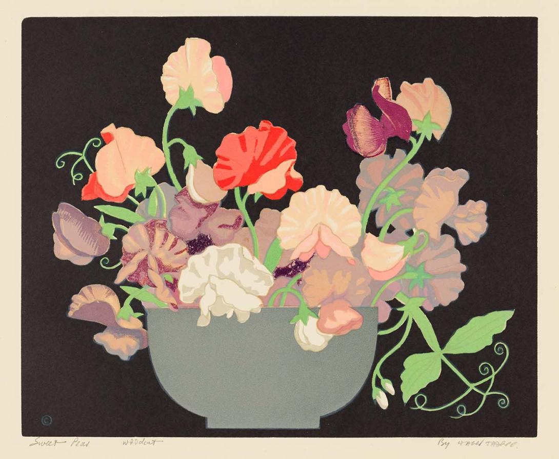Artwork Sweet peas this artwork made of Colour woodcut and wood engraving on smooth wove paper, created in 1915-01-01