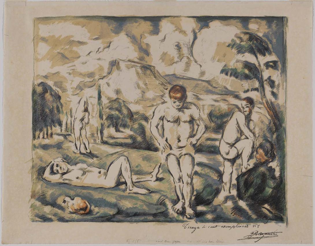 Artwork Les Grands Baigneurs (The large bathers) this artwork made of Colour lithograph on laid handmade paper, created in 1896-01-01