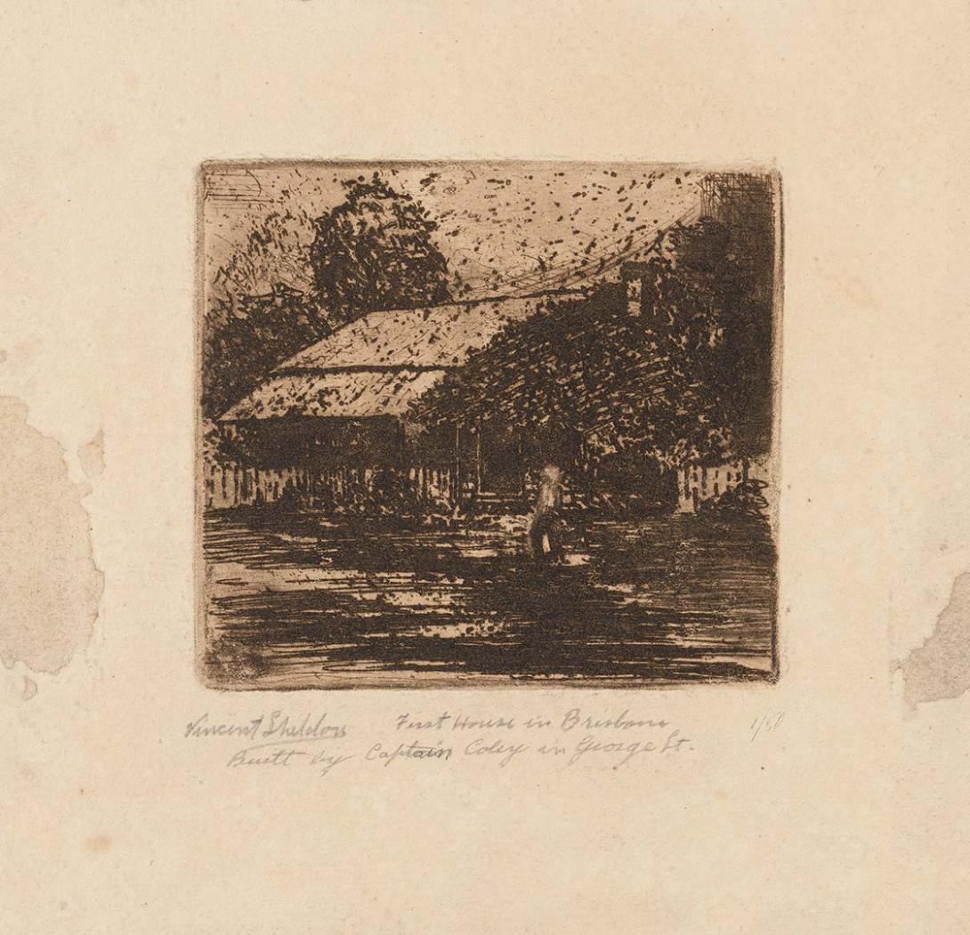 Artwork First house in Brisbane this artwork made of Etching on thick cream handmade wove paper
