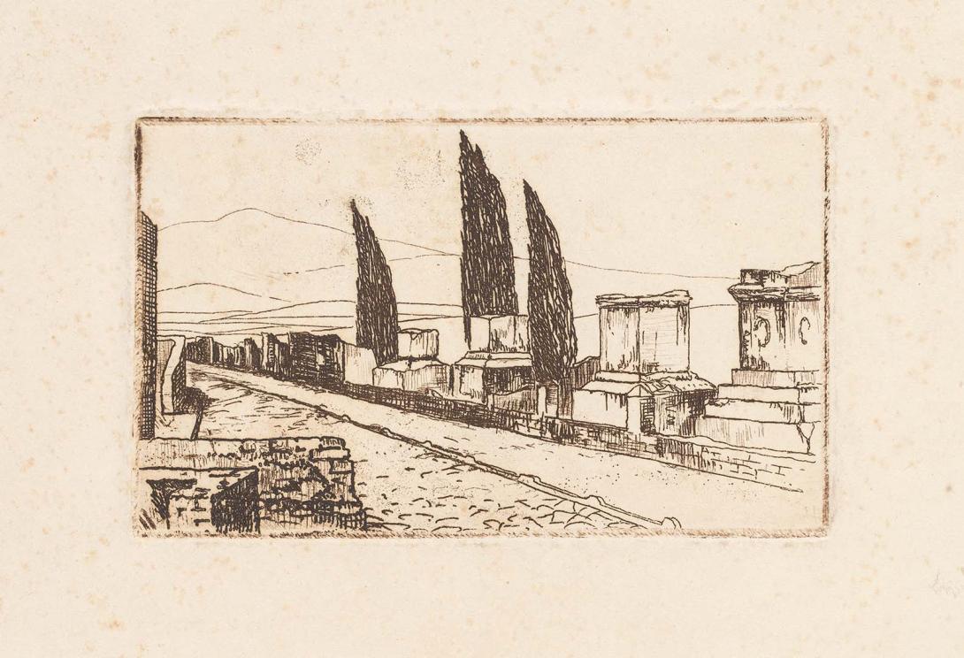 Artwork Road of tombs, Pompeii this artwork made of Etching on handmade, wove paper, created in 1929-01-01