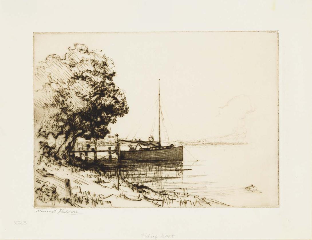 Artwork Fishing boat this artwork made of Drypoint on off-white wove paper, created in 1937-01-01