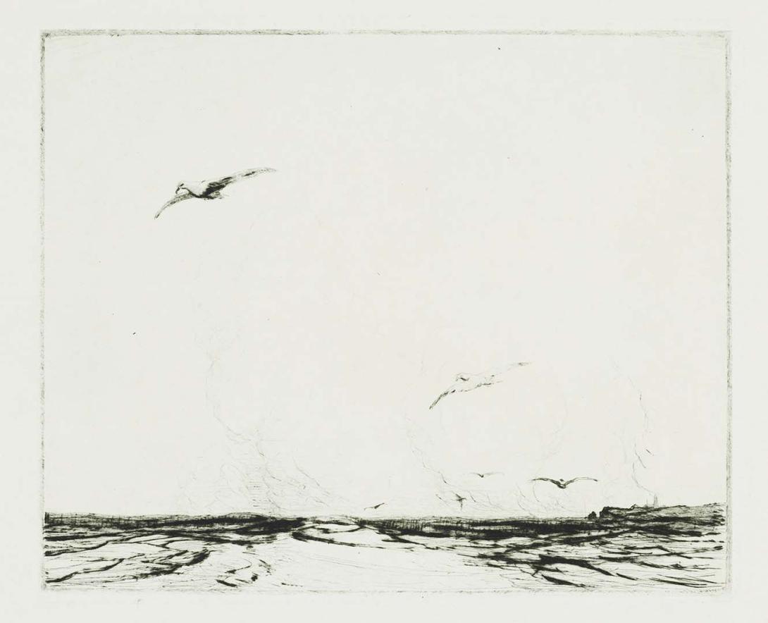 Artwork The wake of the ships this artwork made of Drypoint on cream handmade wove paper, created in 1937-01-01