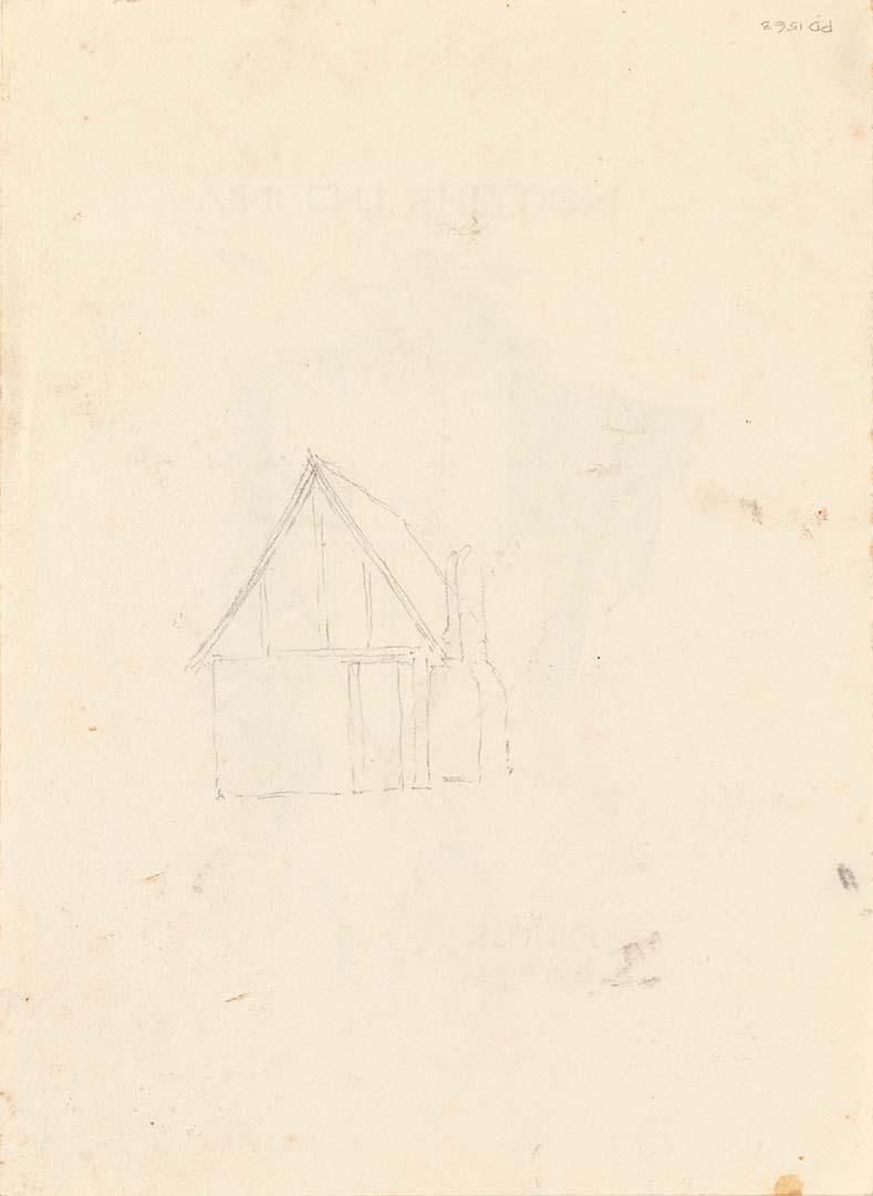 Artwork (Sketch of a cottage) this artwork made of Pencil on thick cream wove paper