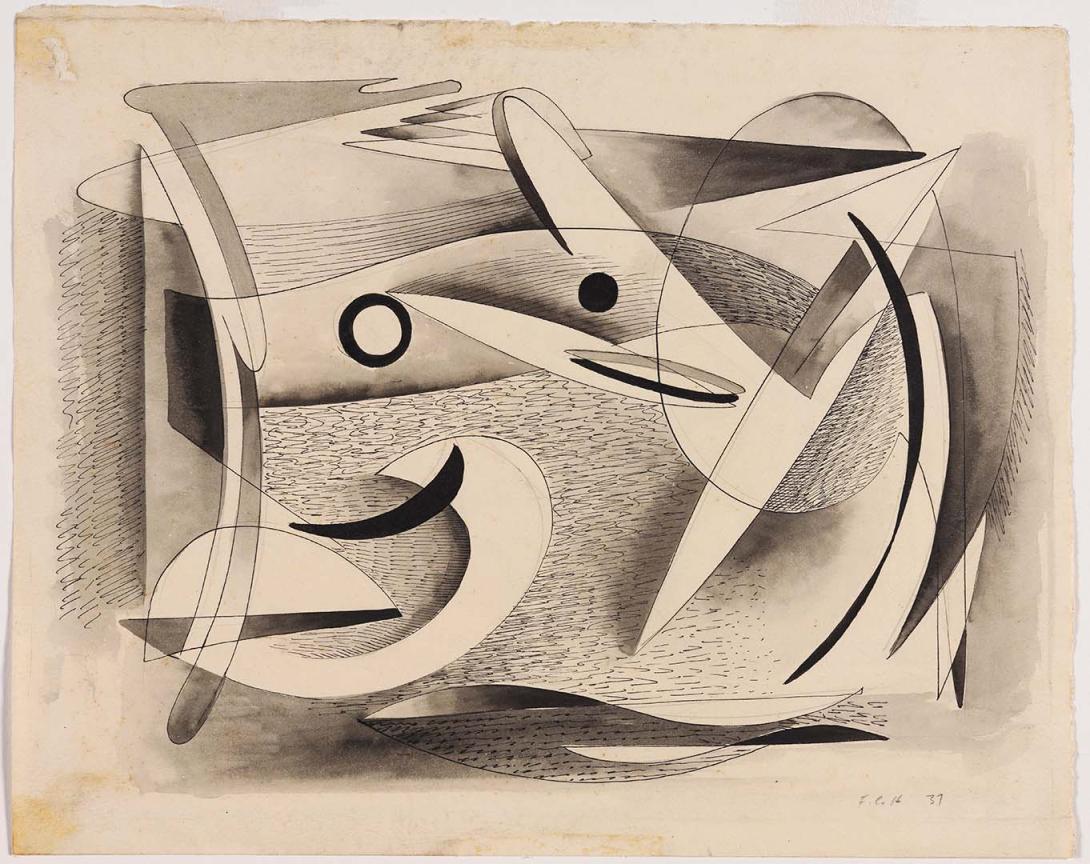 Artwork Floating forms this artwork made of Pen and ink, ink wash on off-white wove paper, created in 1937-01-01