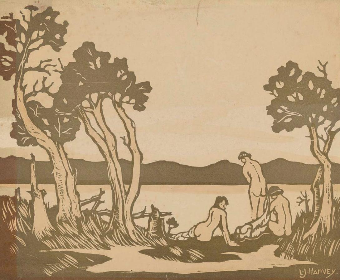 Artwork Water nymphs this artwork made of Woodblock on paper on cardboard, created in 1940-01-01