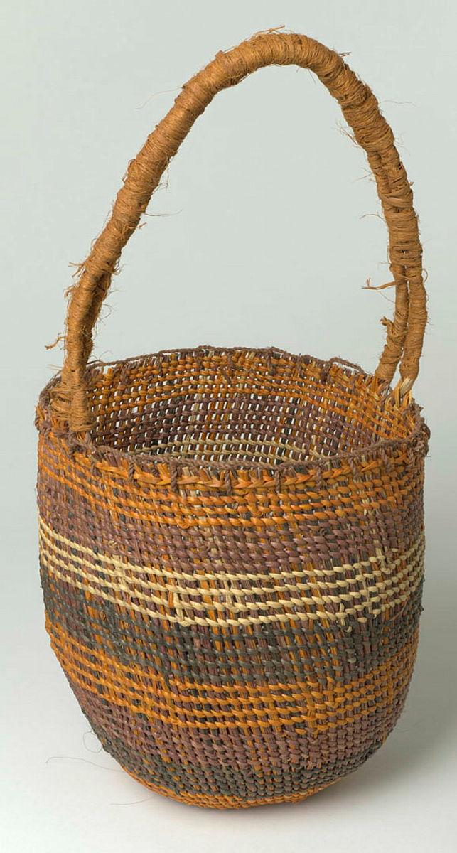 Artwork Basket this artwork made of Woven pandanus, dyes, created in 1999-01-01