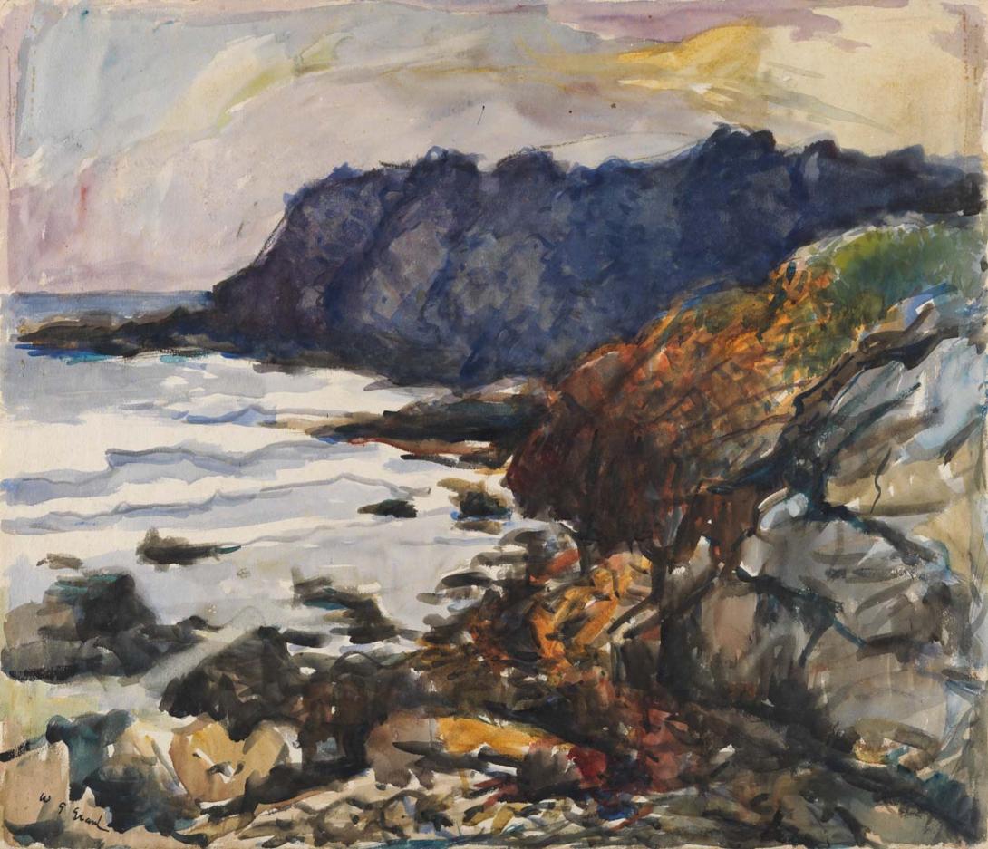 Artwork Coastline at Point Perry this artwork made of Watercolour over pencil on paper, created in 1945-01-01