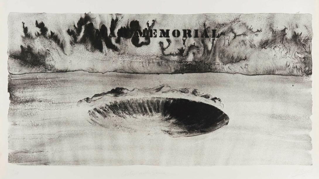 Artwork Crater with smoke (from 'War memorial' portfolio) this artwork made of Lithograph on copper deluxe paper, created in 1970-01-01