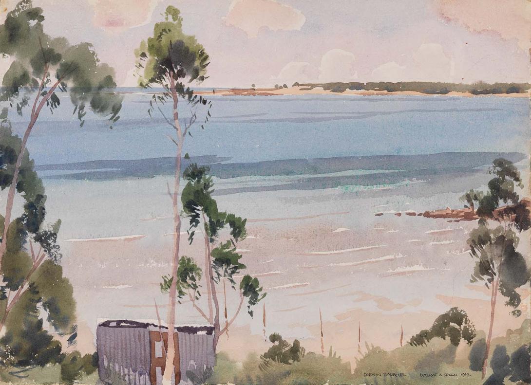 Artwork Darwin Harbour this artwork made of Watercolour over pencil on paper, created in 1942-01-01