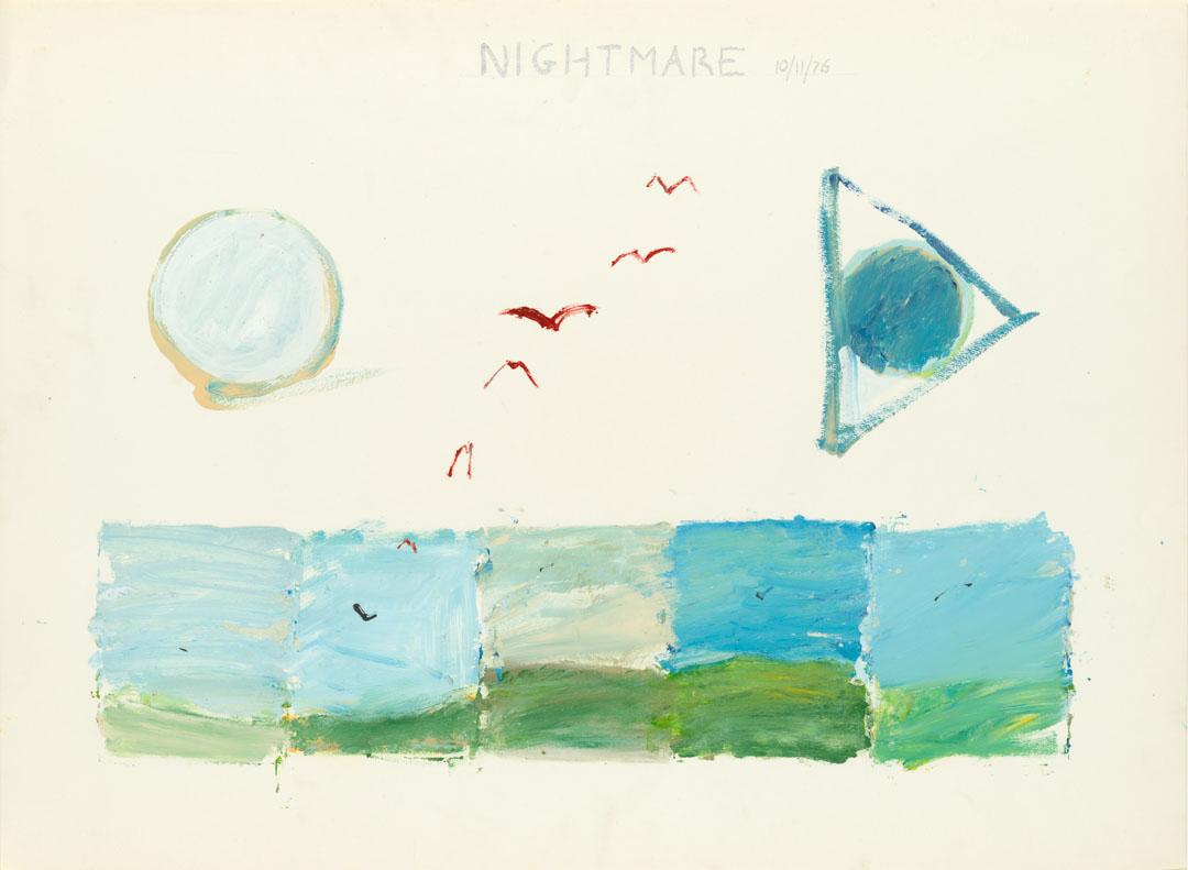 Artwork Nightmare 10/11/76 this artwork made of Synthetic polymer paint with pencil on Fabriano Cotton paper, created in 1976-01-01