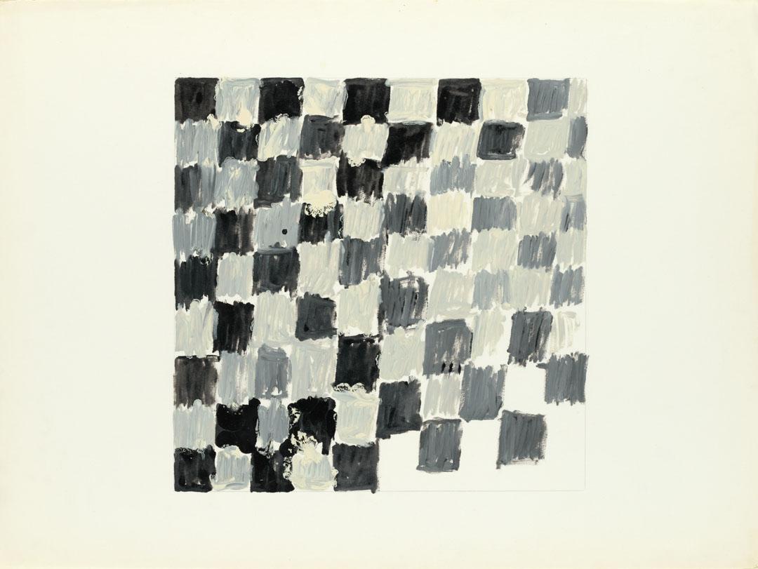 Artwork Chessboard this artwork made of Synthetic polymer paint with pencil on Fabriano Cotton paper, created in 1976-01-01