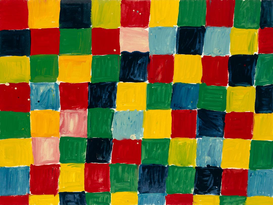 Artwork Untitled (colour squares) this artwork made of Synthetic polymer paint