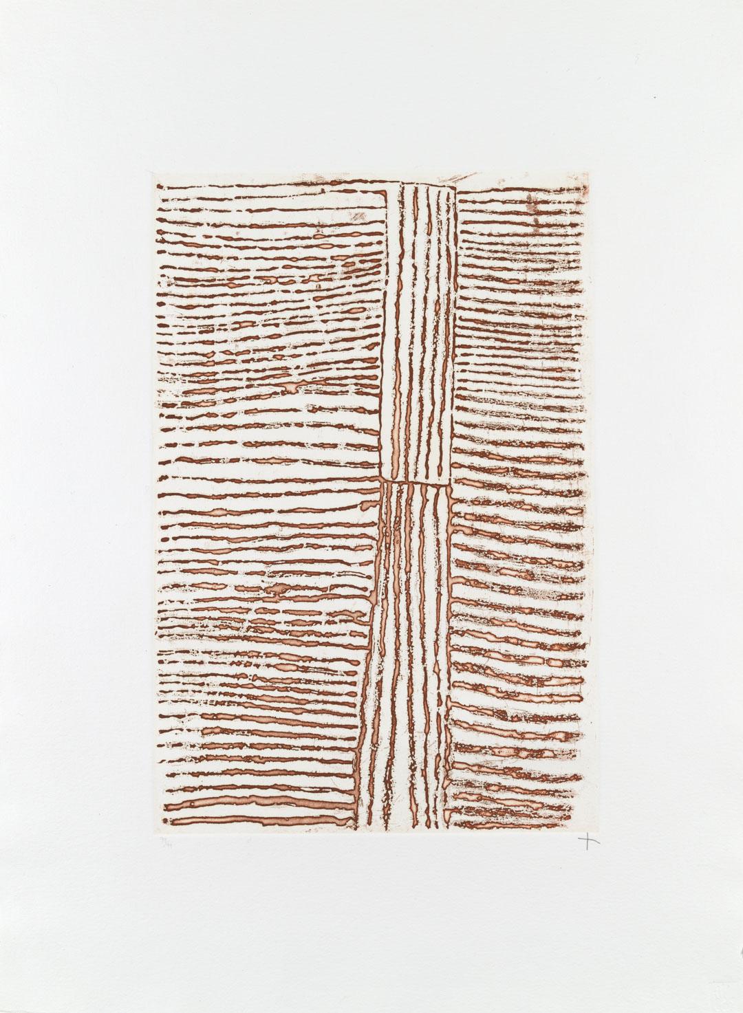 Artwork Traditional Tiwi motif XVI this artwork made of Sugar-lift etching on paper, created in 1997-01-01
