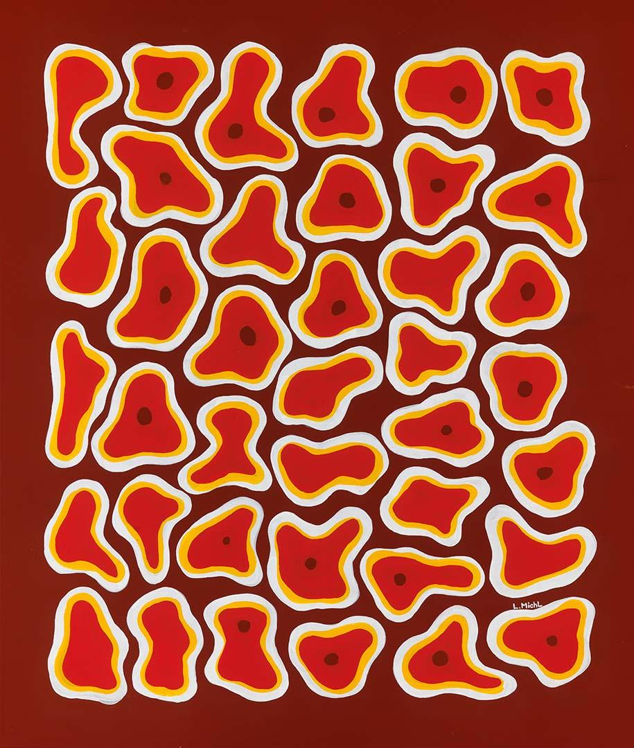 Artwork Ma-Chirrir (Lily flower when big and lily seed) this artwork made of Synthetic polymer paint on canvas, created in 2002-01-01