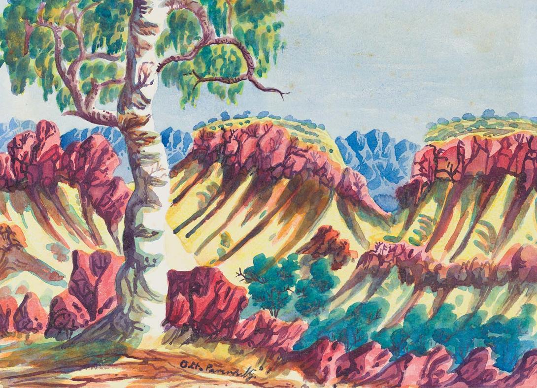 Artwork (Landscape) this artwork made of Watercolour on paper mounted on cardboard, created in 1950-01-01